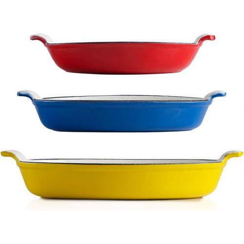  KLEE UTENSILS Klee Enameled Cast Iron Pan Lasagna Pan, Large Roasting Pan, Casserole Dishes for the Oven Oval Casserole Dish Set of 3