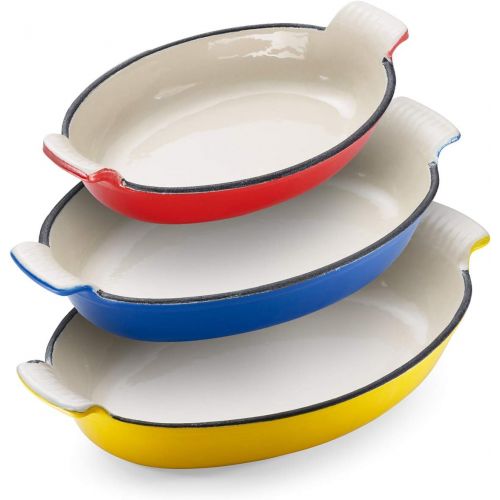  KLEE UTENSILS Klee Enameled Cast Iron Pan Lasagna Pan, Large Roasting Pan, Casserole Dishes for the Oven Oval Casserole Dish Set of 3