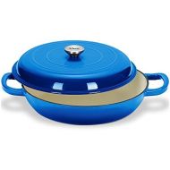 [아마존베스트]KLEE UTENSILS Klee Enameled Cast Iron Covered Casserole Dish with Lid, 3.8 Qt, 12-inch (Blue)
