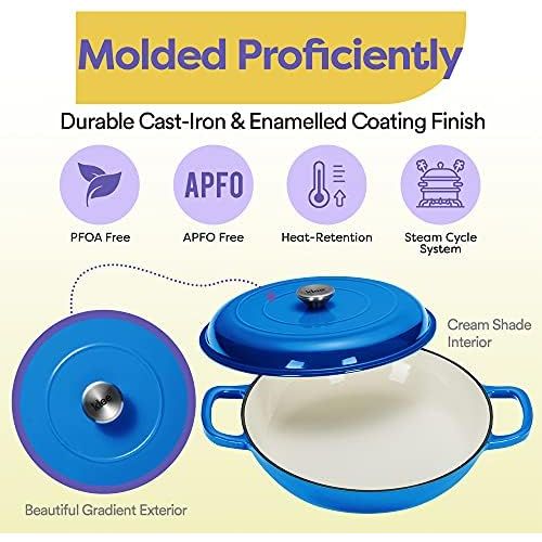  [아마존베스트]KLEE UTENSILS Klee Enameled Cast Iron Covered Casserole Dish with Lid, 3.8 Qt, 12-inch (Blue)