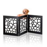 KLEEGER Kleeger KLG-195 Wooden Pet Gate, Foldable & Freestanding, For Indoor Home & Office Use. Keeps Pets Safe [ Zebra Pattern Decorative Design]. Easy Set Up, No Tools Required - Black
