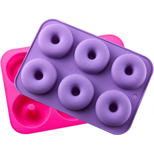  [아마존베스트]KLEMOO 2-Pack Donut Baking Pan, Silicone, Non-Stick Mold, Bake Full Size Perfect Shaped Doughnuts to Sweeten Your Hole