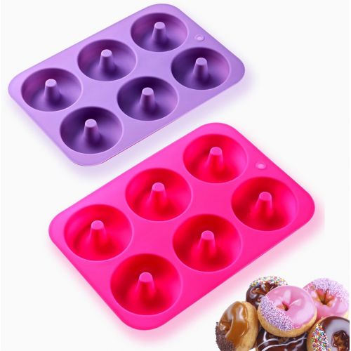  [아마존베스트]KLEMOO 2-Pack Donut Baking Pan, Silicone, Non-Stick Mold, Bake Full Size Perfect Shaped Doughnuts to Sweeten Your Hole