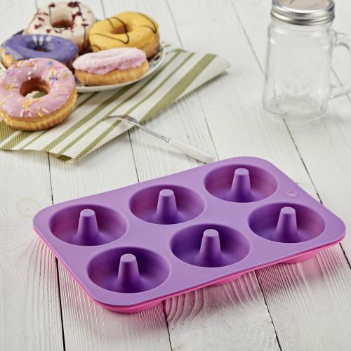  [아마존베스트]KLEMOO 2-Pack Donut Baking Pan, Silicone, Non-Stick Mold, Bake Full Size Perfect Shaped Doughnuts to Sweeten Your Hole