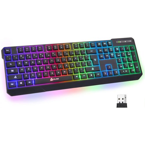  KLIM Chroma Wireless Gaming Keyboard RGB New 2022 Version - Long-Lasting Rechargeable Battery - Quick and Quiet Typing - Water Resistant Backlit Wireless Keyboard for PC PS5 PS4 Xb