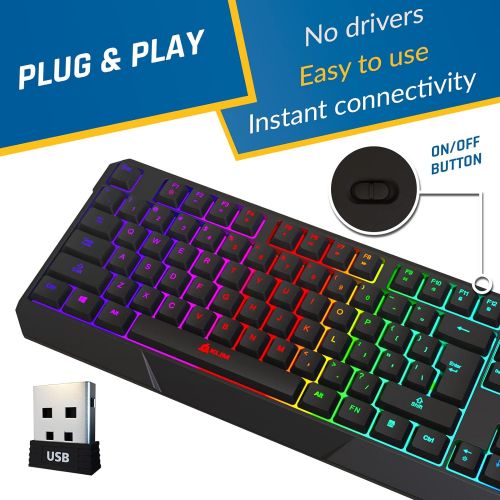  KLIM Chroma Wireless Gaming Keyboard RGB New 2022 Version - Long-Lasting Rechargeable Battery - Quick and Quiet Typing - Water Resistant Backlit Wireless Keyboard for PC PS5 PS4 Xb