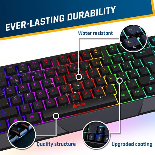  KLIM Chroma Wireless Gaming Keyboard RGB New 2022 Version - Long-Lasting Rechargeable Battery - Quick and Quiet Typing - Water Resistant Backlit Wireless Keyboard for PC PS5 PS4 Xb