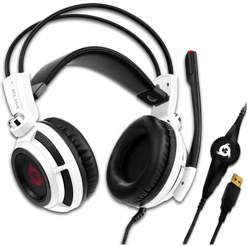  Klim Puma - USB Gamer Headset with Mic - 7.1 Surround Sound Audio - Integrated Vibrations - Perfect for PC and PS4 Gaming - New 2022 Version - White