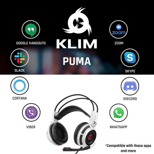  Klim Puma - USB Gamer Headset with Mic - 7.1 Surround Sound Audio - Integrated Vibrations - Perfect for PC and PS4 Gaming - New 2022 Version - White