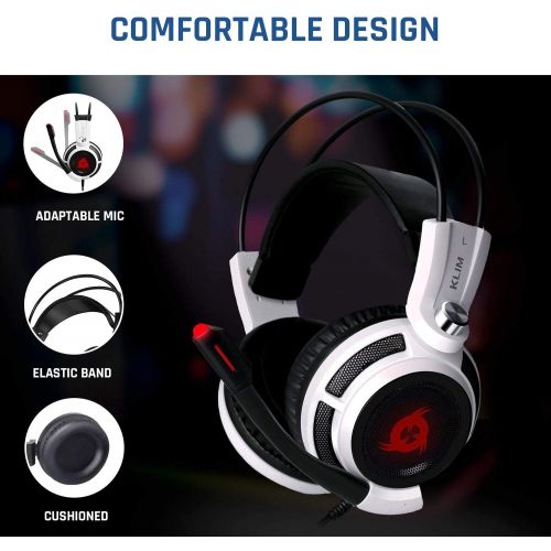  Klim Puma - USB Gamer Headset with Mic - 7.1 Surround Sound Audio - Integrated Vibrations - Perfect for PC and PS4 Gaming - New 2022 Version - White