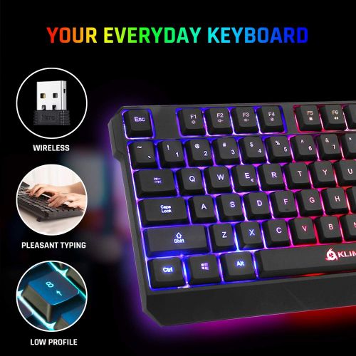  KLIM Chroma Rechargeable Wireless Gaming Keyboard + Slim, Durable, Ergonomic, Quiet, Waterproof, Silent Keys + Backlit Wireless Keyboard for PC PS4 Xbox One Mac + Teclado Gamer + N