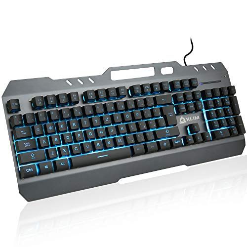  KLIM Lightning Gaming Keyboard + 7 LED Colors + Ergonomic Semi Mechanical Keyboard with Metal Frame + Compatible with PC Mac PS4 Xbox One + Wired Hybrid Keyboard + Teclado Gamer +