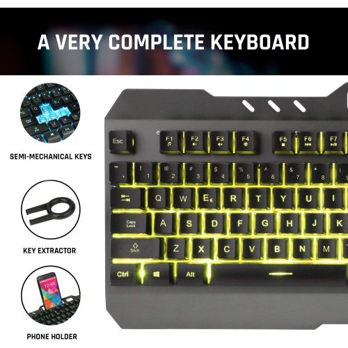  KLIM Lightning Gaming Keyboard + 7 LED Colors + Ergonomic Semi Mechanical Keyboard with Metal Frame + Compatible with PC Mac PS4 Xbox One + Wired Hybrid Keyboard + Teclado Gamer +