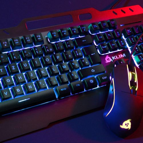  KLIM Lightning Gaming Keyboard + 7 LED Colors + Ergonomic Semi Mechanical Keyboard with Metal Frame + Compatible with PC Mac PS4 Xbox One + Wired Hybrid Keyboard + Teclado Gamer +