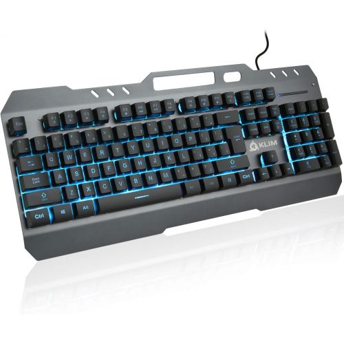  KLIM Lightning Gaming Keyboard + 7 LED Colors + Ergonomic Semi Mechanical Keyboard with Metal Frame + Compatible with PC Mac PS4 Xbox One + Wired Hybrid Keyboard + Teclado Gamer +