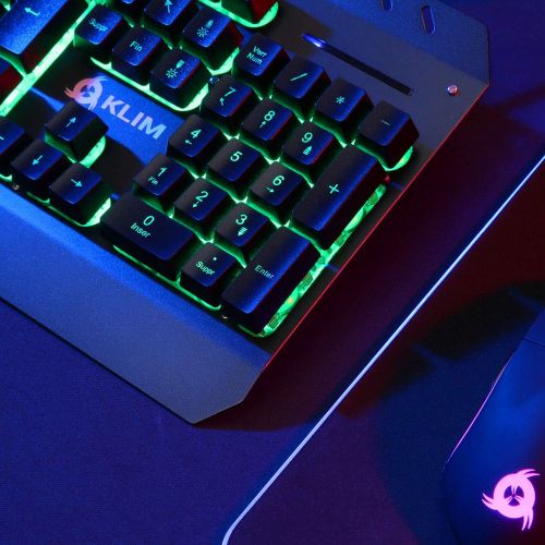  KLIM Lightning Gaming Keyboard + 7 LED Colors + Ergonomic Semi Mechanical Keyboard with Metal Frame + Compatible with PC Mac PS4 Xbox One + Wired Hybrid Keyboard + Teclado Gamer +