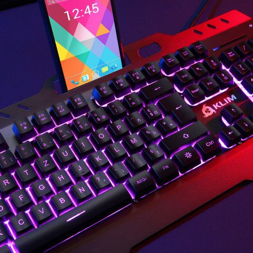  KLIM Lightning Gaming Keyboard + 7 LED Colors + Ergonomic Semi Mechanical Keyboard with Metal Frame + Compatible with PC Mac PS4 Xbox One + Wired Hybrid Keyboard + Teclado Gamer +