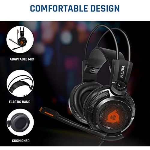  KLIM Puma - USB Gamer Headset with Mic - 7.1 Surround Sound Audio - Integrated Vibrations - Perfect for PC and PS4 Gaming - New 2021 Version - Black