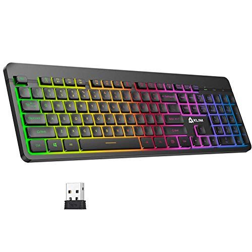  KLIM Light V2 Rechargeable Wireless Keyboard US Layout+ Slim, Durable, Ergonomic + Backlit Wireless Gaming Keyboard for Laptop PC Mac PS4 Xbox One + Long-Lasting Built-in Battery+