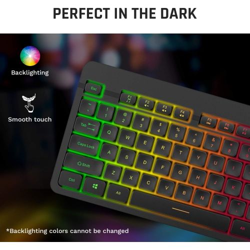  KLIM Light V2 Rechargeable Wireless Keyboard US Layout+ Slim, Durable, Ergonomic + Backlit Wireless Gaming Keyboard for Laptop PC Mac PS4 Xbox One + Long-Lasting Built-in Battery+