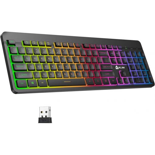  KLIM Light V2 Rechargeable Wireless Keyboard US Layout+ Slim, Durable, Ergonomic + Backlit Wireless Gaming Keyboard for Laptop PC Mac PS4 Xbox One + Long-Lasting Built-in Battery+