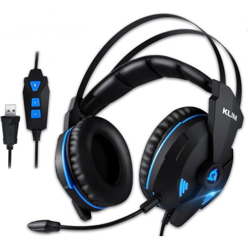  KLIM Impact - USB Gaming Headset - 7.1 Surround Sound + Noise Cancelling - High Definition Audio + Strong Bass - Video Games Headphones Audifonos with Microphone for PC Gamer PS4 -