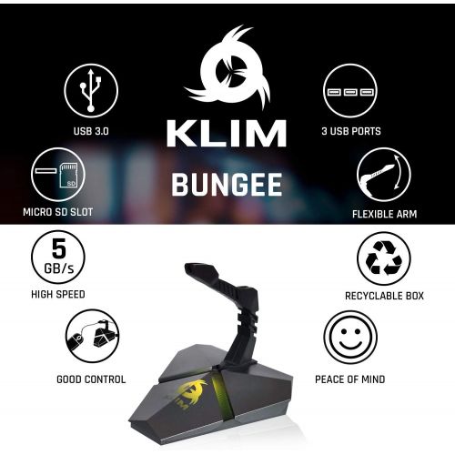  KLIM Bungee Holder for Gaming Mouse - 3 x USB 3.0 Hub - Multi Functional Product - Backlit - Wired Mouse Cable Holder - [ New Version ]