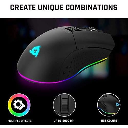  KLIM Blaze Rechargeable Wireless Gaming Mouse RGB + High-Precision Sensor and Long-Lasting Battery + 7 Customizable Buttons + Up to 6000 DPI + Wired and Wireless Mouse for PC Mac a