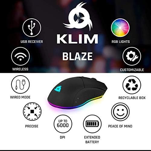  KLIM Blaze Rechargeable Wireless Gaming Mouse RGB + High-Precision Sensor and Long-Lasting Battery + 7 Customizable Buttons + Up to 6000 DPI + Wired and Wireless Mouse for PC Mac a