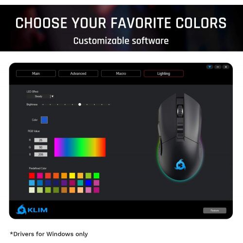  KLIM Blaze Rechargeable Wireless Gaming Mouse RGB + High-Precision Sensor and Long-Lasting Battery + 7 Customizable Buttons + Up to 6000 DPI + Wired and Wireless Mouse for PC Mac a