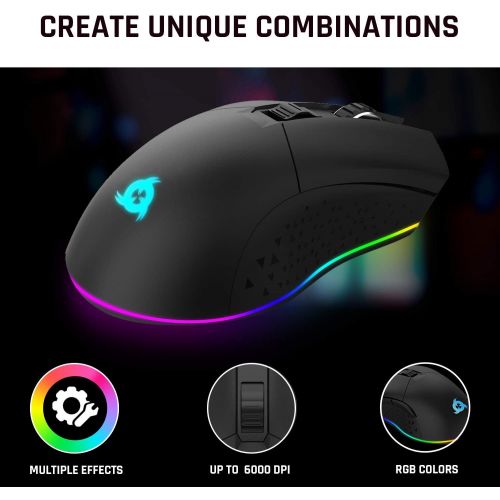  KLIM Blaze Rechargeable Wireless Gaming Mouse RGB + High-Precision Sensor and Long-Lasting Battery + 7 Customizable Buttons + Up to 6000 DPI + Wired and Wireless Mouse for PC Mac a