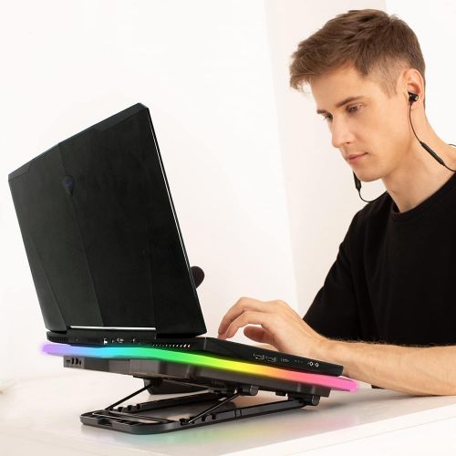  [아마존베스트]KLIM Ultimate + RGB Laptop Cooling Pad with LED Rim + Gaming Laptop Cooler + USB Powered Fan + Very Stable and Silent Laptop Stand + Compatible up to 17 + for PC Mac PS4 Xbox One +