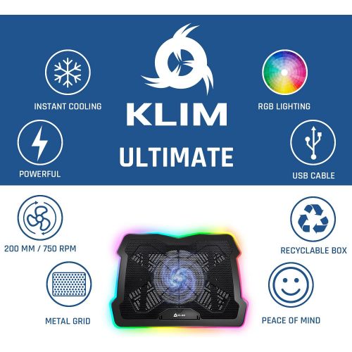  [아마존베스트]KLIM Ultimate + RGB Laptop Cooling Pad with LED Rim + Gaming Laptop Cooler + USB Powered Fan + Very Stable and Silent Laptop Stand + Compatible up to 17 + for PC Mac PS4 Xbox One +