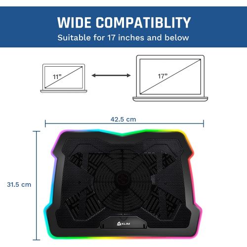  [아마존베스트]KLIM Ultimate + RGB Laptop Cooling Pad with LED Rim + Gaming Laptop Cooler + USB Powered Fan + Very Stable and Silent Laptop Stand + Compatible up to 17 + for PC Mac PS4 Xbox One +