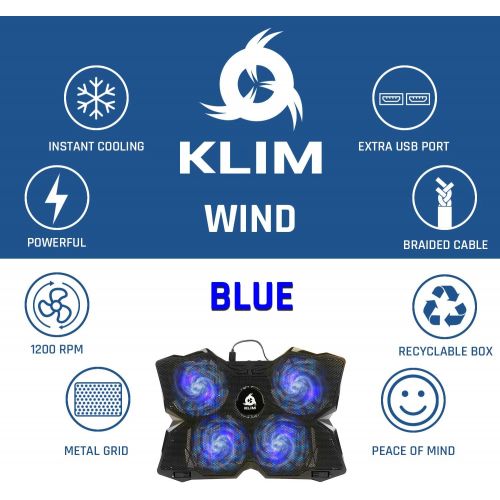  [아마존베스트]KLIM Wind Laptop Cooling Pad - Support 11 to 19 Inches Laptops, PS4 - [ 4 Fans ] - Light, Quiet Rapid Cooling Action - Ergonomic Ventilated Support - Gamer USB Slim Portable Gaming