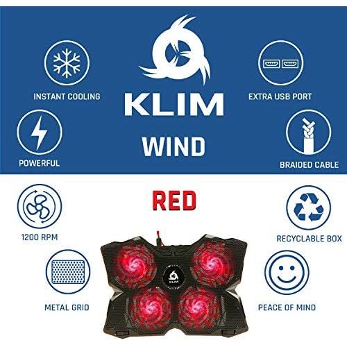  [아마존베스트]KLIM Wind Laptop Cooling Pad - Support 11 to 19 Inches Laptops, PS4 - [ 4 Fans ] - Light, Quiet Rapid Cooling Action - Ergonomic Ventilated Support - Gamer USB Slim Portable Gaming