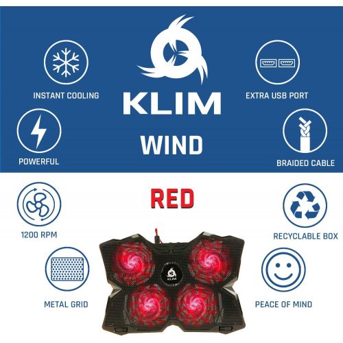  [아마존베스트]KLIM Wind Laptop Cooling Pad - Support 11 to 19 Inches Laptops, PS4 - [ 4 Fans ] - Light, Quiet Rapid Cooling Action - Ergonomic Ventilated Support - Gamer USB Slim Portable Gaming