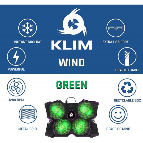  [아마존베스트]KLIM Wind Laptop Cooling Pad - Support 11 to 19 Inches Laptops, PS4 - [ 4 Fans ] - Light, Quiet Rapid Cooling Action - Ergonomic Ventilated Support - Gamer USB Slim Portable Gaming