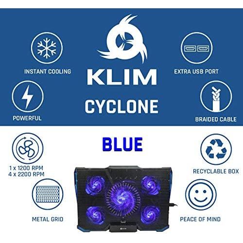  [아마존베스트]KLIM Cyclone Laptop Cooling Pad - 5 Fans Cooler - No More Overheating - Increase Your PC Performance and Life Expectancy - Ventilated Support for Laptop - Gaming Stand to Reduce He