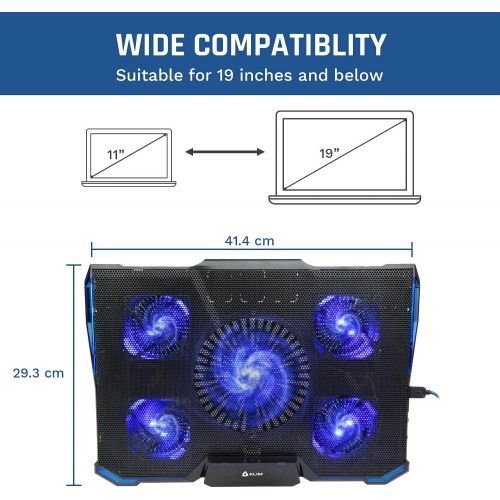  [아마존베스트]KLIM Cyclone Laptop Cooling Pad - 5 Fans Cooler - No More Overheating - Increase Your PC Performance and Life Expectancy - Ventilated Support for Laptop - Gaming Stand to Reduce He