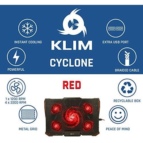  [아마존베스트]KLIM Cyclone Laptop Cooling Pad - 5 Fans Cooler - No More Overheating - Increase Your PC Performance and Life Expectancy - Ventilated Support for Laptop - Gaming Stand to Reduce He