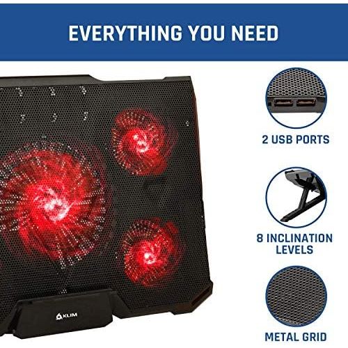  [아마존베스트]KLIM Cyclone Laptop Cooling Pad - 5 Fans Cooler - No More Overheating - Increase Your PC Performance and Life Expectancy - Ventilated Support for Laptop - Gaming Stand to Reduce He