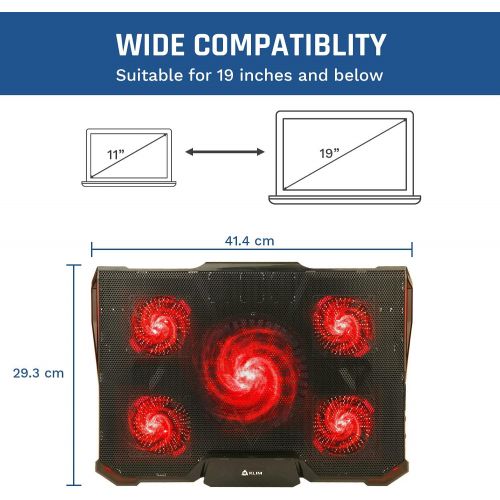  [아마존베스트]KLIM Cyclone Laptop Cooling Pad - 5 Fans Cooler - No More Overheating - Increase Your PC Performance and Life Expectancy - Ventilated Support for Laptop - Gaming Stand to Reduce He