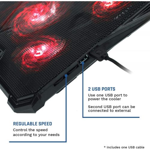  [아마존베스트]KLIM Cyclone Laptop Cooling Pad - 5 Fans Cooler - No More Overheating - Increase Your PC Performance and Life Expectancy - Ventilated Support for Laptop - Gaming Stand to Reduce He