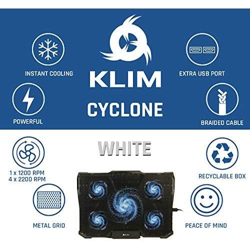  [아마존베스트]KLIM Cyclone Laptop Cooling Pad - 5 Fans Cooler - No More Overheating - Increase Your PC Performance and Life Expectancy - Ventilated Support for Laptop - Gaming Stand to Reduce He