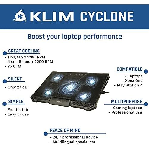  [아마존베스트]KLIM Cyclone Laptop Cooling Pad - 5 Fans Cooler - No More Overheating - Increase Your PC Performance and Life Expectancy - Ventilated Support for Laptop - Gaming Stand to Reduce He