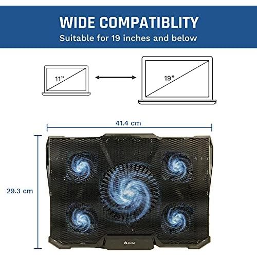  [아마존베스트]KLIM Cyclone Laptop Cooling Pad - 5 Fans Cooler - No More Overheating - Increase Your PC Performance and Life Expectancy - Ventilated Support for Laptop - Gaming Stand to Reduce He