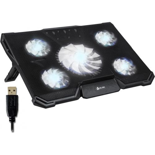  [아마존베스트]KLIM Cyclone Laptop Cooling Pad - 5 Fans Cooler - No More Overheating - Increase Your PC Performance and Life Expectancy - Ventilated Support for Laptop - Gaming Stand to Reduce He