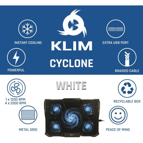  [아마존베스트]KLIM Cyclone Laptop Cooling Pad - 5 Fans Cooler - No More Overheating - Increase Your PC Performance and Life Expectancy - Ventilated Support for Laptop - Gaming Stand to Reduce He