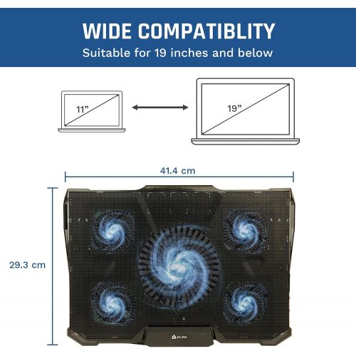  [아마존베스트]KLIM Cyclone Laptop Cooling Pad - 5 Fans Cooler - No More Overheating - Increase Your PC Performance and Life Expectancy - Ventilated Support for Laptop - Gaming Stand to Reduce He